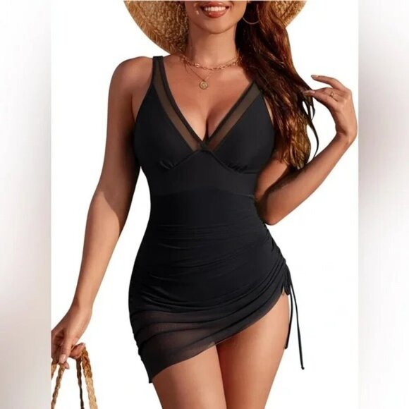 NWT Blooming Jelly One Piece Tummy Control Mesh Ruched Side Swimsuit Size XL - Picture 1 of 12